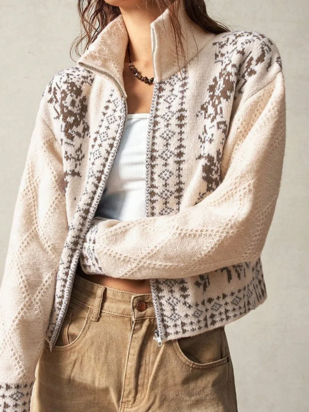 Apricot Casual Women's High Neck Cardigan